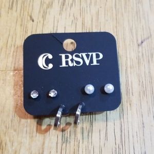 Silver stud, silver half hoop, and Pearl earring